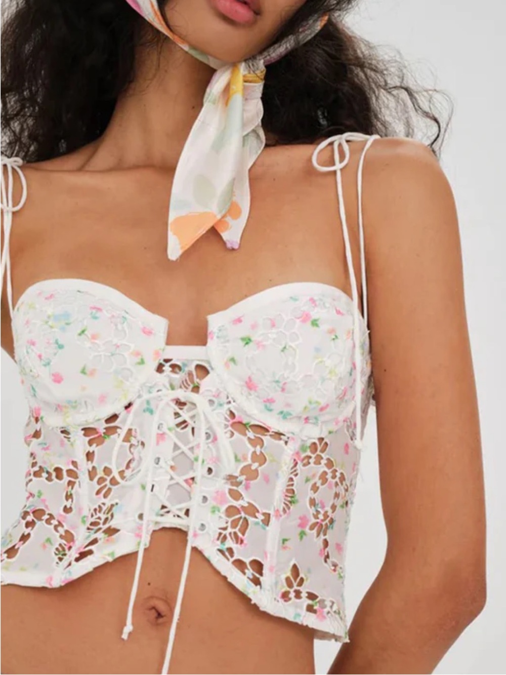 For Love & Lemons NWT Kyra size S White Floral Lace-Up Bustier Camisole